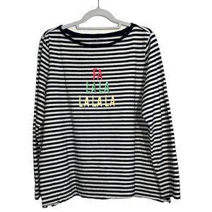 Talbots - Women's Size XL - Black & White Striped - Long Sleeve Round Neckline